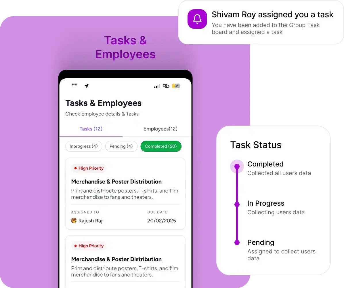 Task & Employee Management - Organize and assign tasks with ease. Whether it's daily to-dos or big projects, our system keeps everyone aligned and moving forward - without the stress.
